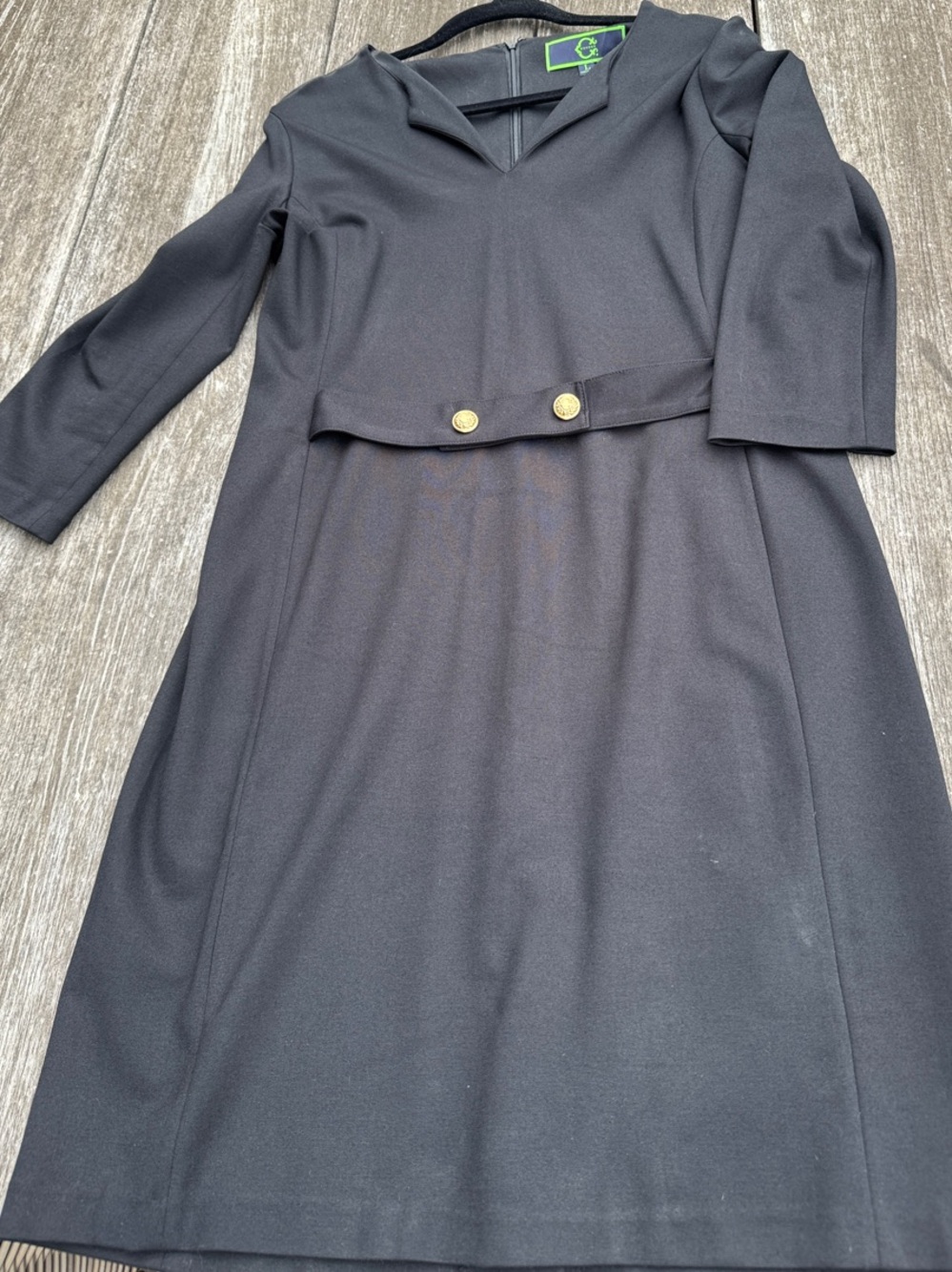 C Wonder Black Dress | Women’s Large | Stretch Fit | Gold Button Detail